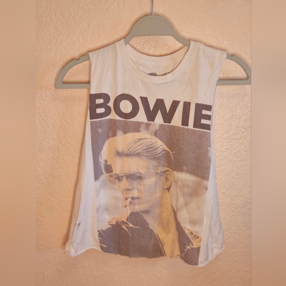 Graphic Sleeveless Top with David Bowie Print